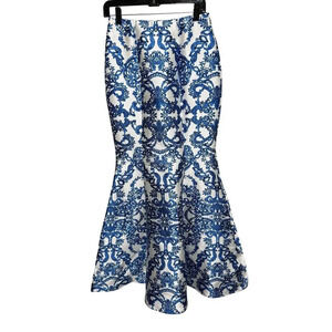 Blue & White Damask Toile Mermaid Ball Gown Skirt  Size 7 Formal Homecoming Prom